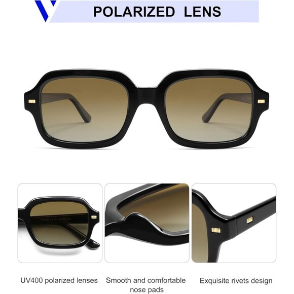 ✨Women Brown Retro Square Polarized Eyewear Rectangle Shades Sunglasses main image 4